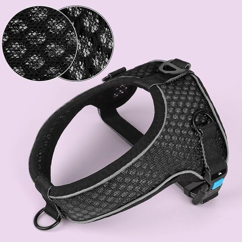 حزام للكلاب بدون سحب من ديدوج، سترة عاكسة بمشبك أمامي لسهولة التدريب على المشي، حزام شبكي خفيف الوزن يسمح بمرور الهواء للكلاب الصغيرة والمتوسطة (أسود، M) in Kuwait