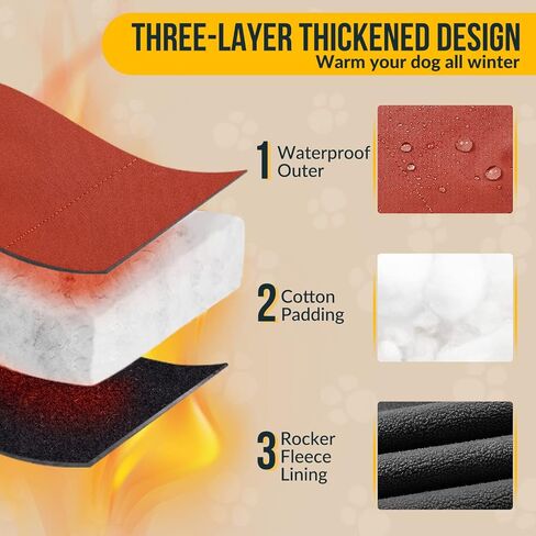معطف SlowTon للكلاب مع حزام، سترة دافئة للكلاب مبطنة بالصوف وحلقات على شكل حرف D وقلنسوة، بسحاب عاكس للطقس البارد والشتاء، ملابس للكلاب مقاومة للماء للكلاب والجراء الصغيرة والمتوسطة (أحمر S) in Kuwait