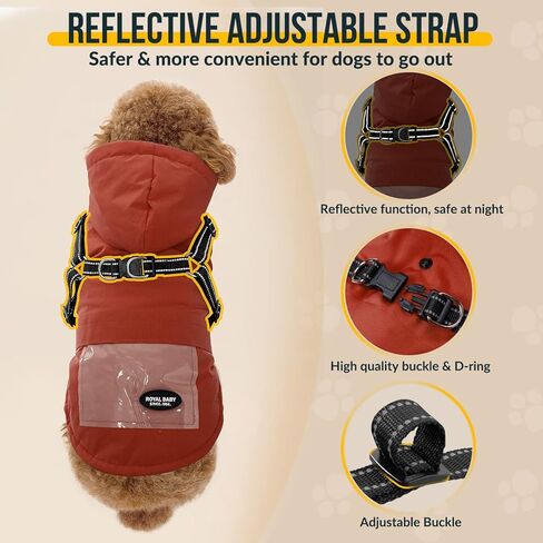 معطف SlowTon للكلاب مع حزام، سترة دافئة للكلاب مبطنة بالصوف وحلقات على شكل حرف D وقلنسوة، بسحاب عاكس للطقس البارد والشتاء، ملابس للكلاب مقاومة للماء للكلاب والجراء الصغيرة والمتوسطة (أحمر S) in Kuwait