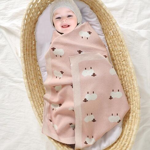 Baby Blanket Knit Receiving Boys Girls Cute Goose Blanket | Soft Cotton Neutral Blanke for Swaddle Crib Stroller 30x40 Inch pink in Saudi Arabia