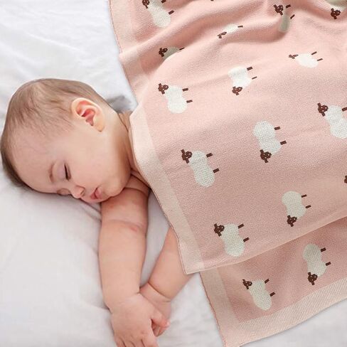 Baby Blanket Knit Receiving Boys Girls Cute Goose Blanket | Soft Cotton Neutral Blanke for Swaddle Crib Stroller 30x40 Inch pink in Saudi Arabia