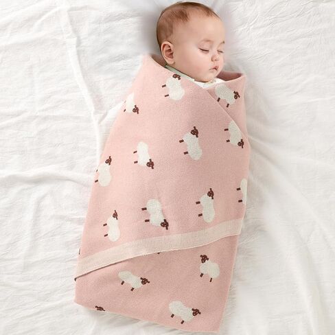 Baby Blanket Knit Receiving Boys Girls Cute Goose Blanket | Soft Cotton Neutral Blanke for Swaddle Crib Stroller 30x40 Inch pink in Saudi Arabia