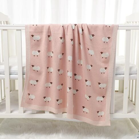Baby Blanket Knit Receiving Boys Girls Cute Goose Blanket | Soft Cotton Neutral Blanke for Swaddle Crib Stroller 30x40 Inch pink in Saudi Arabia