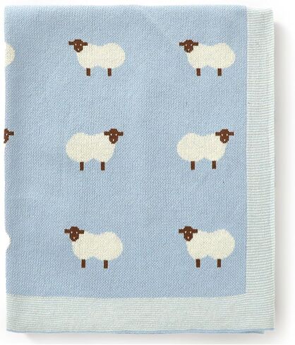 mimixiong Baby Blanket Knit 100% Cotton Toddler Blankets for Boys and Girls with Cute Sheep Size 30 x 40 inches Blue in Kuwait