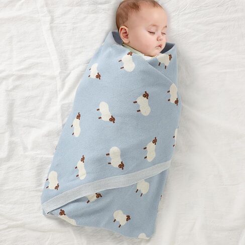 mimixiong Baby Blanket Knit 100% Cotton Toddler Blankets for Boys and Girls with Cute Sheep Size 30 x 40 inches Blue in Kuwait