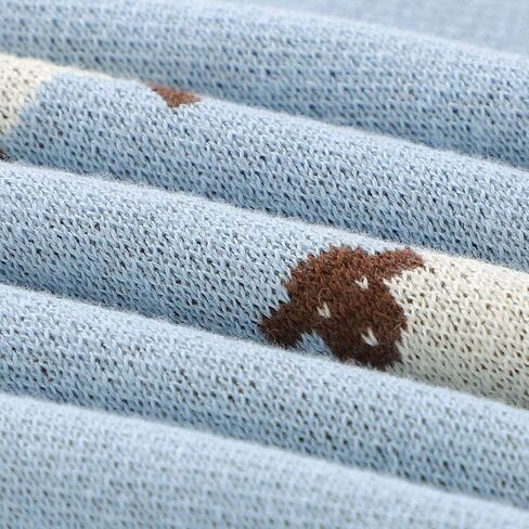 mimixiong Baby Blanket Knit 100% Cotton Toddler Blankets for Boys and Girls with Cute Sheep Size 30 x 40 inches Blue in Kuwait