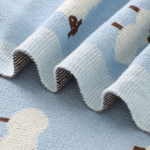 mimixiong Baby Blanket Knit 100% Cotton Toddler Blankets for Boys and Girls with Cute Sheep Size 30 x 40 inches Blue in Kuwait