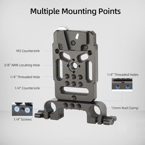 Nitze V Mount Plate with 15mm Rod Clamp, 1/4" Screws and M3 Screws, V Mount Battery Adapter Plate for Camera Power Supply - N21-A2 in Saudi Arabia
