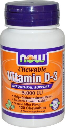 Now Foods Vitamin D-3,5000 IU, Mint Flavor, 120 Chewable in Saudi Arabia