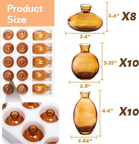 Set of 28 Small Amber Glass Bud Vases - Vintage Style Mini Flower Vase for Centerpieces, Rustic Weddings and Table Decor - Single Flower Vases in Bulk in Kuwait