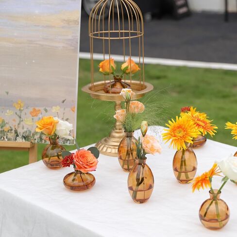 Set of 28 Small Amber Glass Bud Vases - Vintage Style Mini Flower Vase for Centerpieces, Rustic Weddings and Table Decor - Single Flower Vases in Bulk in Kuwait