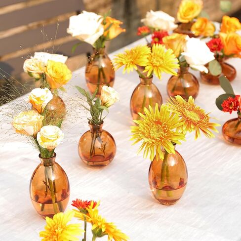 Set of 28 Small Amber Glass Bud Vases - Vintage Style Mini Flower Vase for Centerpieces, Rustic Weddings and Table Decor - Single Flower Vases in Bulk in Kuwait