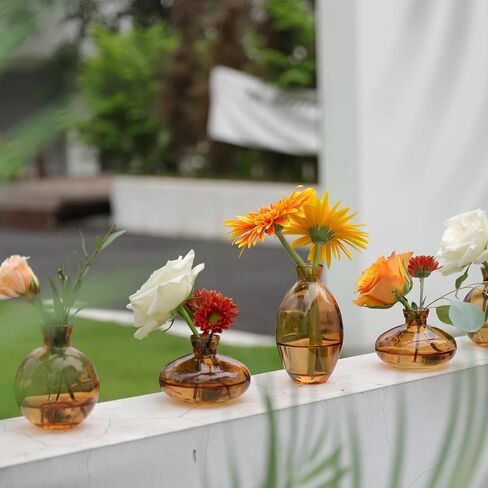 Set of 28 Small Amber Glass Bud Vases - Vintage Style Mini Flower Vase for Centerpieces, Rustic Weddings and Table Decor - Single Flower Vases in Bulk in Kuwait