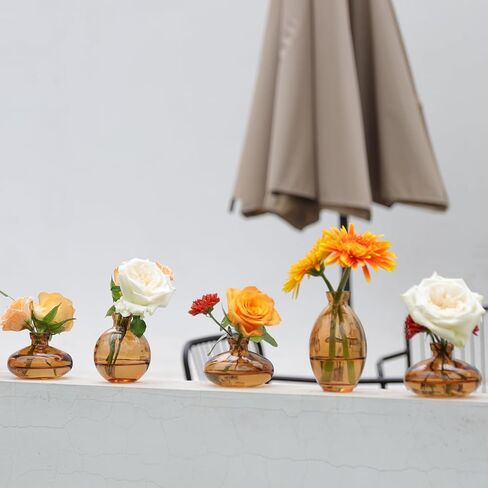 Set of 28 Small Amber Glass Bud Vases - Vintage Style Mini Flower Vase for Centerpieces, Rustic Weddings and Table Decor - Single Flower Vases in Bulk in Kuwait