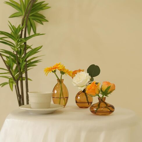 Set of 28 Small Amber Glass Bud Vases - Vintage Style Mini Flower Vase for Centerpieces, Rustic Weddings and Table Decor - Single Flower Vases in Bulk in Kuwait