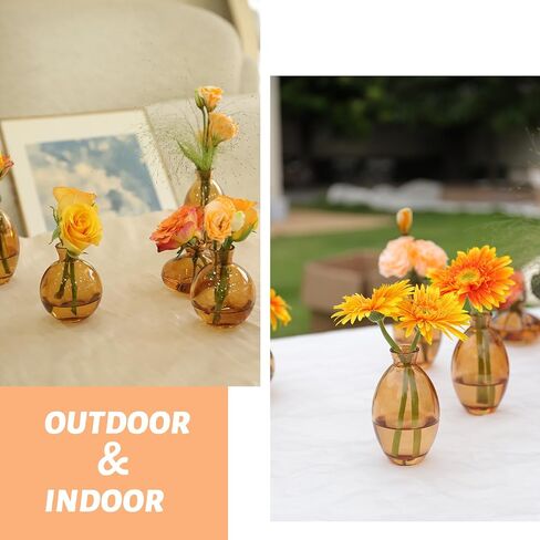 Set of 28 Small Amber Glass Bud Vases - Vintage Style Mini Flower Vase for Centerpieces, Rustic Weddings and Table Decor - Single Flower Vases in Bulk in Kuwait