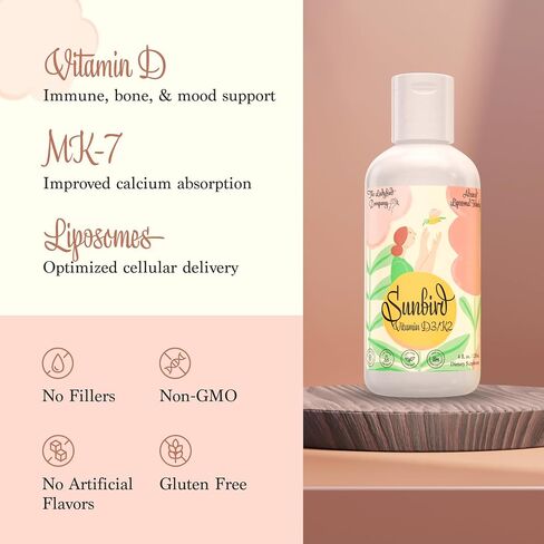 Sunbird Sublingual Vitamin D Supplements for Women - Liquid Vitamin D3 with K2 Supplements for Women to Support Healthy Bones, Reproduction, Fertility, Menopause (Vitamin D Liquid with MK-7, 4 oz) in Saudi Arabia