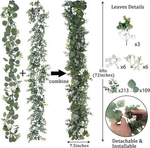 6 Ft Eucalyptus Garland for Table Centerpieces, 2 Packs Artificial Eucalyptus Vine Fake Silver Dollar Eucalyptus Garland for Wedding Backdrop Mantelpiece Arch Doorway Indoor Outdoor Greenery Decor in Saudi Arabia