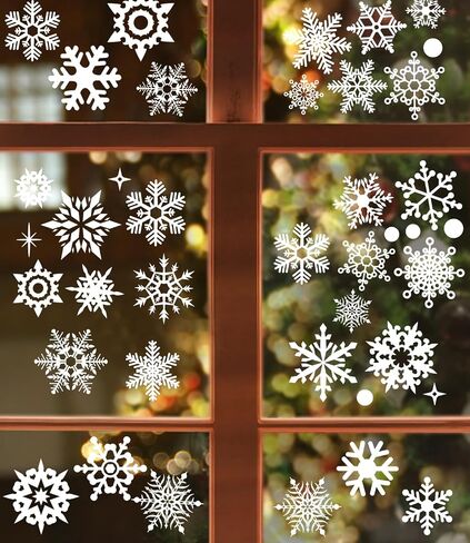 WuliYobo 155 PCS Christmas Snowflake Window Stickers Clings Decorations, Christmas Decoration Snowflake Window Clings Glueless PVC Wall Stickers for Windows Glasses, for Christmas Decorations Holiday in Saudi Arabia