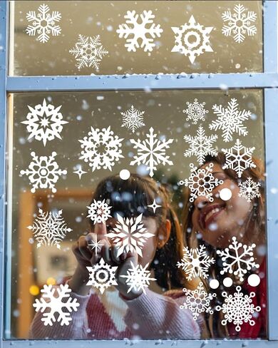 WuliYobo 155 PCS Christmas Snowflake Window Stickers Clings Decorations, Christmas Decoration Snowflake Window Clings Glueless PVC Wall Stickers for Windows Glasses, for Christmas Decorations Holiday in Saudi Arabia