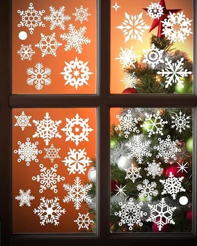 WuliYobo 155 PCS Christmas Snowflake Window Stickers Clings Decorations, Christmas Decoration Snowflake Window Clings Glueless PVC Wall Stickers for Windows Glasses, for Christmas Decorations Holiday in Saudi Arabia