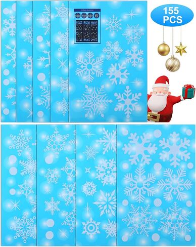 WuliYobo 155 PCS Christmas Snowflake Window Stickers Clings Decorations, Christmas Decoration Snowflake Window Clings Glueless PVC Wall Stickers for Windows Glasses, for Christmas Decorations Holiday in Saudi Arabia