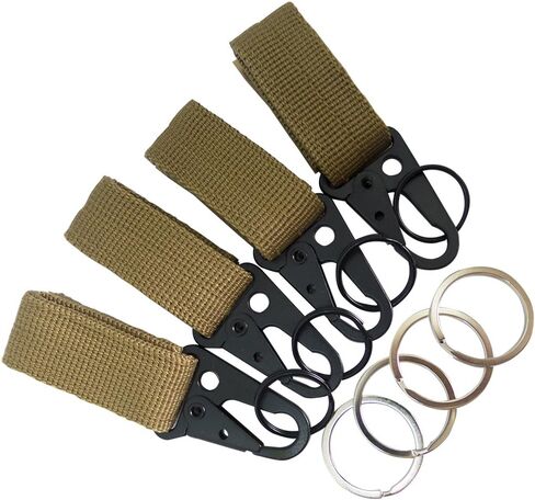 Bytiyar 4 pcs Tactical Key Ring Belt Holder Nylon Clips with 1" HK Hooks Keychain Carabiner Buckle for Molle Strap Webbing Attachement, Black Khaki Green in Saudi Arabia
