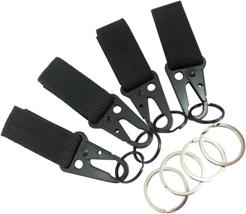 Bytiyar 4 pcs Tactical Key Ring Belt Holder Nylon Clips with 1" HK Hooks Keychain Carabiner Buckle for Molle Strap Webbing Attachement, Black Khaki Green in Saudi Arabia