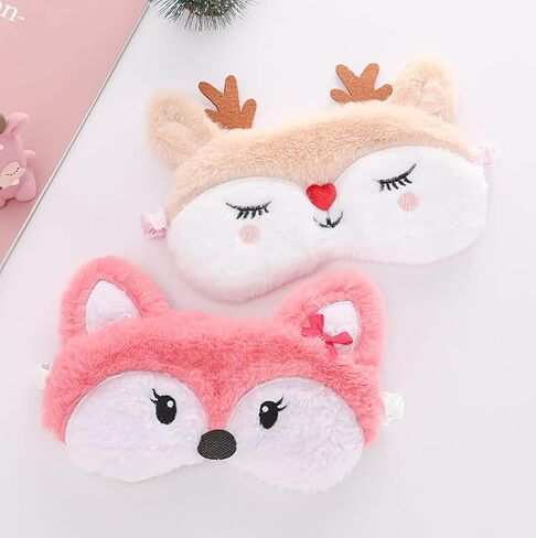 4 عبوات قناع نوم أرنب للفتيات ناعم من القطيفة الناعمة قناع نوم لطيف الأرنب فوكس الغزلان القط غطاء العين للأطفال والمراهقين الإناث غفوة السفر ليلة النوم in Kuwait