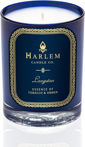 شمعة فاخرة من Harlem Candle Company Langston، برطمان زجاجي أزرق سعة 11 أونصة، فتيل مزدوج، شمع الصويا، صندوق هدايا، الياسمين، خشب الصندل، جوزة الطيب، القرنفل، الفانيليا، الجلد، والعنبر in Saudi Arabia