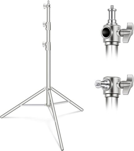 NEEWER 9.2ft/2.8m Stainless Steel Light Stand, Spring Cushioned Heavy Duty Photography Tripod Stand with 1/4" to 3/8" Universal Screw Adapter for Strobe,LED Video Light,Ring Light,Monolight, Softbox in Saudi Arabia