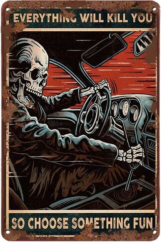 Creative Skeleton Auto Racing 12x8 Inches Retro Wall Decor for Home Gate Garden Bars Restaurants Cafes Office Store Pubs Club Sign Gift Plaque Tin Sign in Saudi Arabia