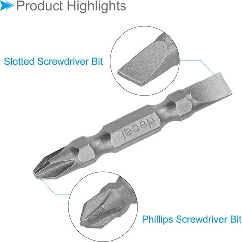 لقمة مفك براغي مزدوجة الأطراف مشقوقة من CoCud Phillips، ساق سداسية بطول 50 مم PH2/SL6 1/4 بوصة، مغناطيسي S2 - (التطبيقات: لأداة الطاقة)، ​​5 قطع in Kuwait