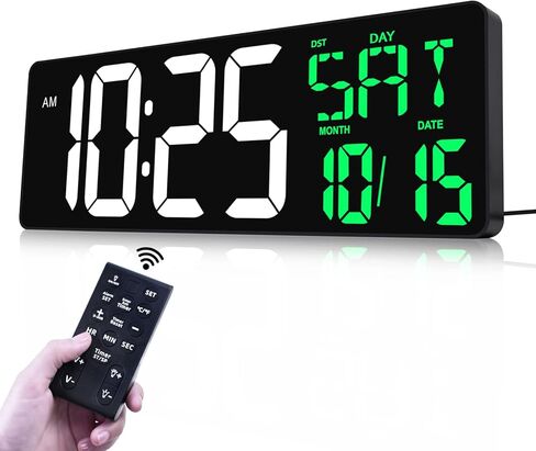 TXL Digital Wall Clock Large Display, 16.5" LED Wall Clock with Date and Temperature,Count Up/Down Timer Clock with Remote Control, Adjustable Brightness Alarm Clock for Home, Office, Gym, Elderly in Kuwait