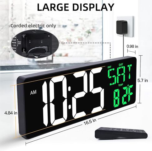 TXL Digital Wall Clock Large Display, 16.5" LED Wall Clock with Date and Temperature,Count Up/Down Timer Clock with Remote Control, Adjustable Brightness Alarm Clock for Home, Office, Gym, Elderly in Kuwait