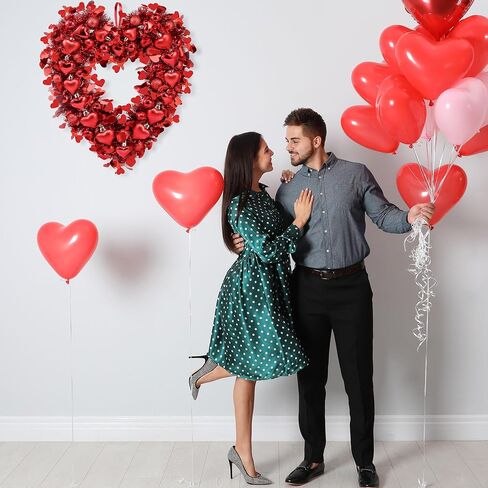 Sggvecsy 17.7’’ Tinsel Heart Shaped Wreath Valentines Day Red Heart Wreath Heart Round Balls for Front Door Wedding Party Anniversary Wall Decor Gift Girlfriend Mother’s Day in Saudi Arabia