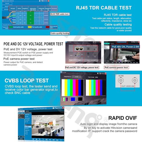 Rsrteng CCTV جهاز اختبار الكاميرا الأمن IP جهاز اختبار الكاميرا 8MP CVI TVI AHD CVBS جهاز اختبار الكاميرا 7 بوصة IPS شاشة تعمل باللمس دعم POE 4K HDMI IPC تستر IPC-9800ADH Plus+ in Kuwait