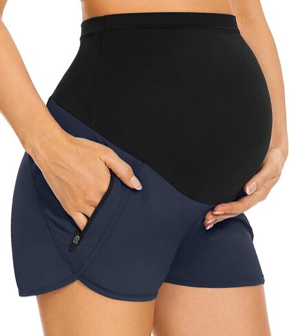 PACBREEZE Women's Maternity Shorts Over Belly Quick Dry Workout Athletic Running Shorts with Zipper Pockets in Saudi Arabia