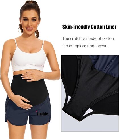 PACBREEZE Women's Maternity Shorts Over Belly Quick Dry Workout Athletic Running Shorts with Zipper Pockets in Saudi Arabia