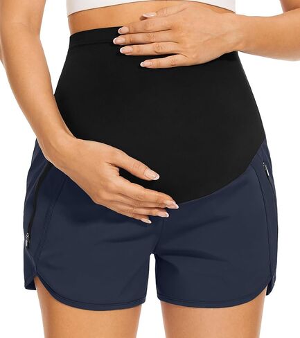 PACBREEZE Women's Maternity Shorts Over Belly Quick Dry Workout Athletic Running Shorts with Zipper Pockets in Saudi Arabia