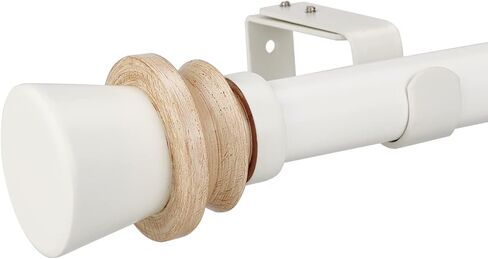 مجموعة قضبان ستارة واحدة من ILAISIHOME: قضيب ستارة أبيض بقطر 1-1/8 بوصة قابل للتعديل مع لمسة نهائية خشبية، 72-144 بوصة، قضيب ستائر أبيض قياسي فردي لحزمة واحدة in Kuwait