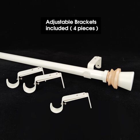 مجموعة قضبان ستارة واحدة من ILAISIHOME: قضيب ستارة أبيض بقطر 1-1/8 بوصة قابل للتعديل مع لمسة نهائية خشبية، 72-144 بوصة، قضيب ستائر أبيض قياسي فردي لحزمة واحدة in Kuwait