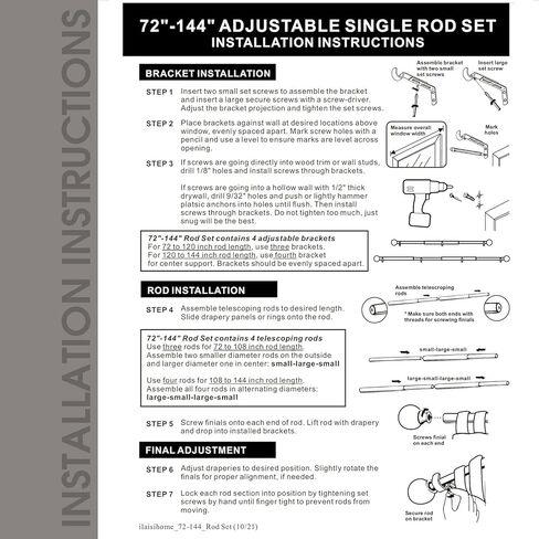 مجموعة قضبان ستارة واحدة من ILAISIHOME: قضيب ستارة أبيض بقطر 1-1/8 بوصة قابل للتعديل مع لمسة نهائية خشبية، 72-144 بوصة، قضيب ستائر أبيض قياسي فردي لحزمة واحدة in Kuwait