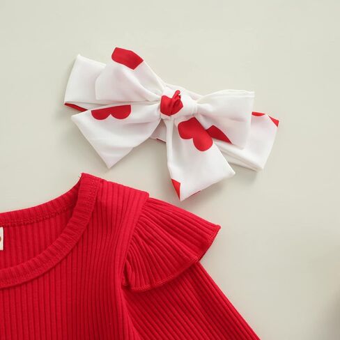 CIYCUIT طفلة عيد الحب الزي كشكش مضلع متماسكة الأعلى القلب طباعة القوس الحمالات السراويل عقال 3 قطعة مجموعة in Kuwait