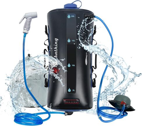 AFISHTOUR 20L/5.4 Gallons Portable Camping Shower Bag - Solar Shower Bag with Pressure Foot Pump and Shower Head - Camp Shower for Beach, Camping, Swimming, Travel, Hiking, Outdoor Trips in Kuwait