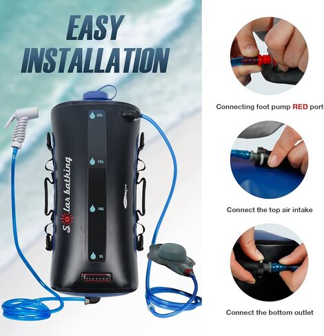 AFISHTOUR 20L/5.4 Gallons Portable Camping Shower Bag - Solar Shower Bag with Pressure Foot Pump and Shower Head - Camp Shower for Beach, Camping, Swimming, Travel, Hiking, Outdoor Trips in Kuwait