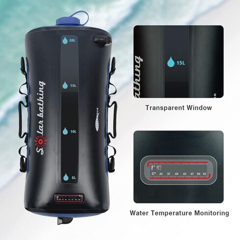 AFISHTOUR 20L/5.4 Gallons Portable Camping Shower Bag - Solar Shower Bag with Pressure Foot Pump and Shower Head - Camp Shower for Beach, Camping, Swimming, Travel, Hiking, Outdoor Trips in Kuwait