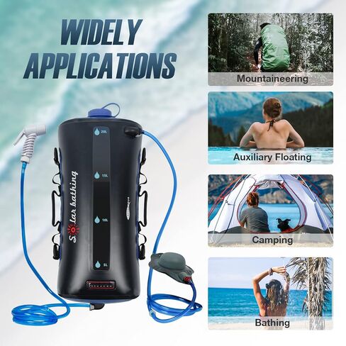AFISHTOUR 20L/5.4 Gallons Portable Camping Shower Bag - Solar Shower Bag with Pressure Foot Pump and Shower Head - Camp Shower for Beach, Camping, Swimming, Travel, Hiking, Outdoor Trips in Kuwait