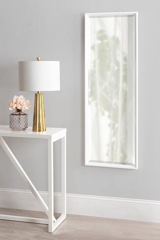Kate and Laurel Calter Modern Framed Full Length Wall Mirror, 17.5 x 49.5, White, Decorative Rectangular Wall Mounted Full Body Beveled Mirror for Glam Wall Decor in Kuwait