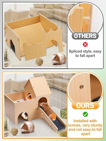 Large Guinea Pig Castle, Sturdy Two-Tier Guinea Pig Hideout with Stairs & Mats Wooden Small Animal House Hut Habitats for Hamsters Chinchillas Bunny Hiding Playing Sleeping in Kuwait